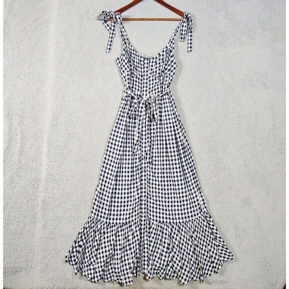 J.CREW Dresses & Skirts - J.Crew Maxi Dress Women's 8 Black White Gingham Ruffle Hem Button-Front Summer